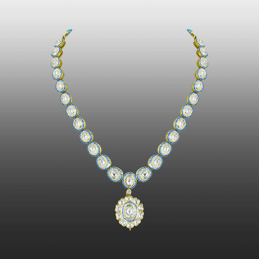 Turquoise Enamel Floral Polki Necklace